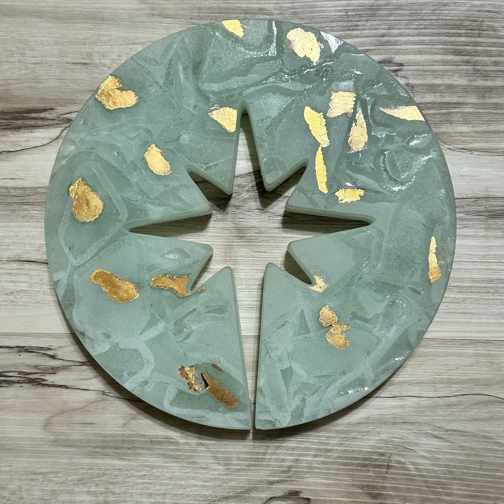 Annie Glass Elements Trivet 6.5" Holliday Star Green Gold Retired Fast Shipping